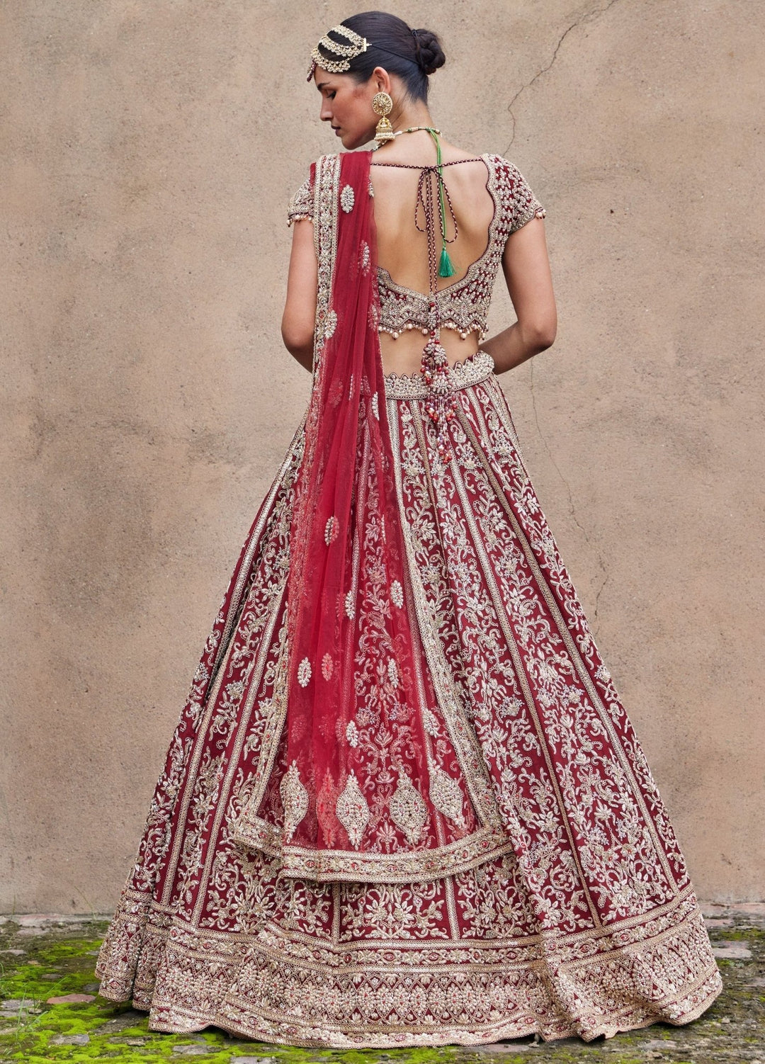 Maroon Bridal Velvet Lehenga With Net Dupatta Nitika Gujral - Fabilicious Fashion