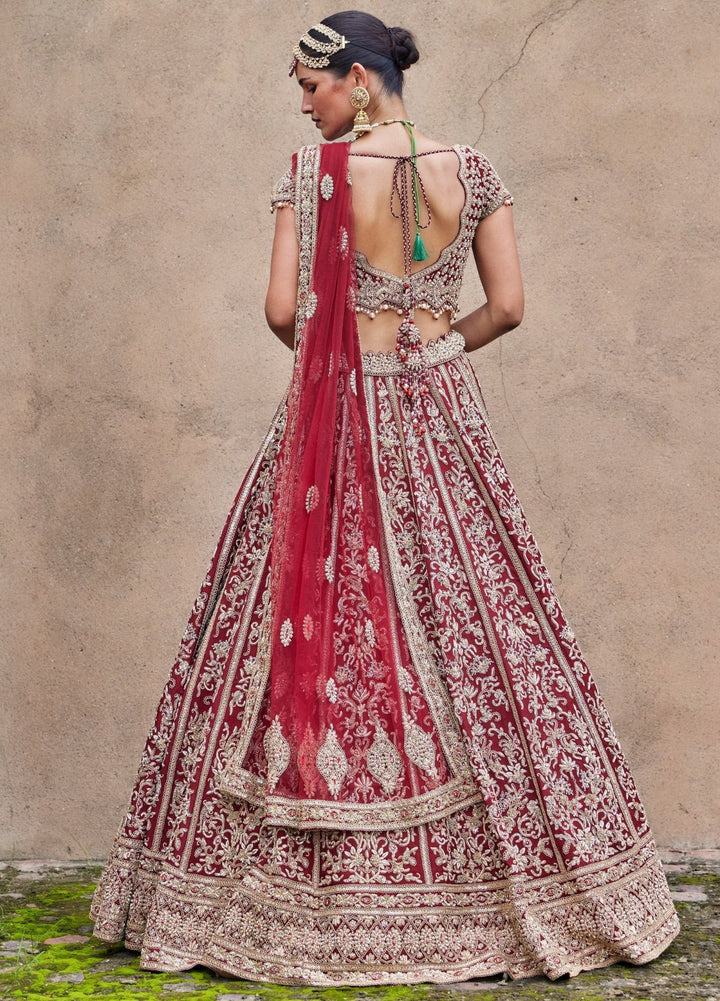 Maroon Bridal Velvet Lehenga With Net Dupatta Nitika Gujral - Fabilicious Fashion
