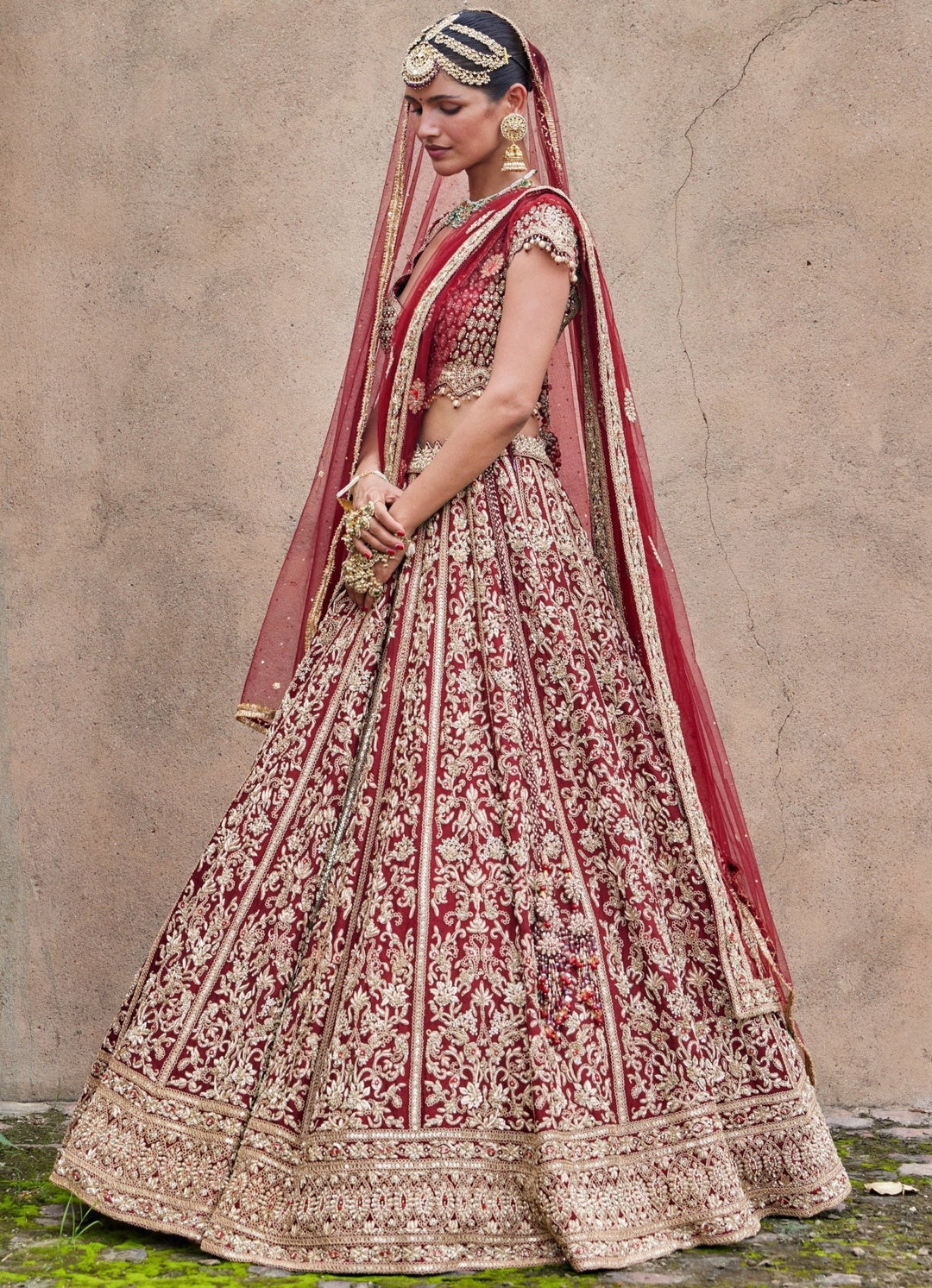 Maroon Bridal Velvet Lehenga With Net Dupatta Nitika Gujral - Fabilicious Fashion