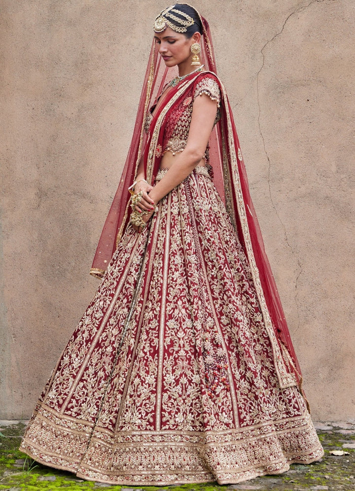 Maroon Bridal Velvet Lehenga With Net Dupatta Nitika Gujral - Fabilicious Fashion
