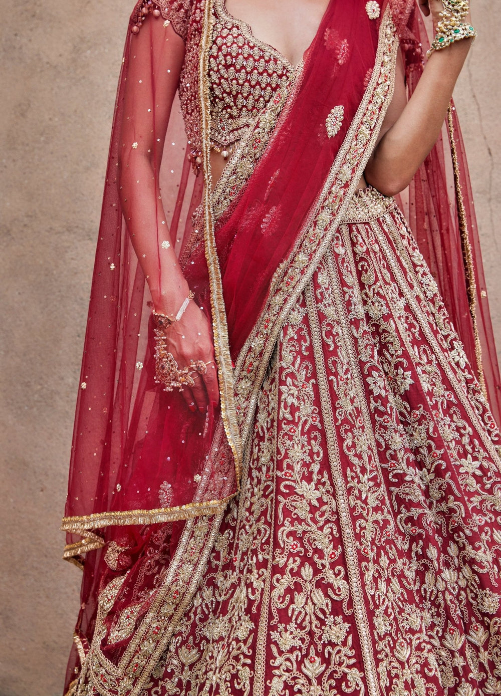 Maroon Bridal Velvet Lehenga With Net Dupatta Nitika Gujral - Fabilicious Fashion
