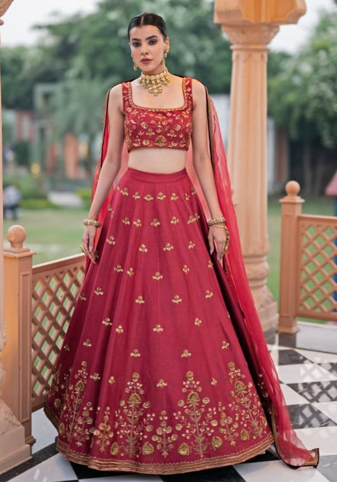 Maroon Chanderi Silk Bridal Lehenga Set Esha Koul - Fabilicious Fashion