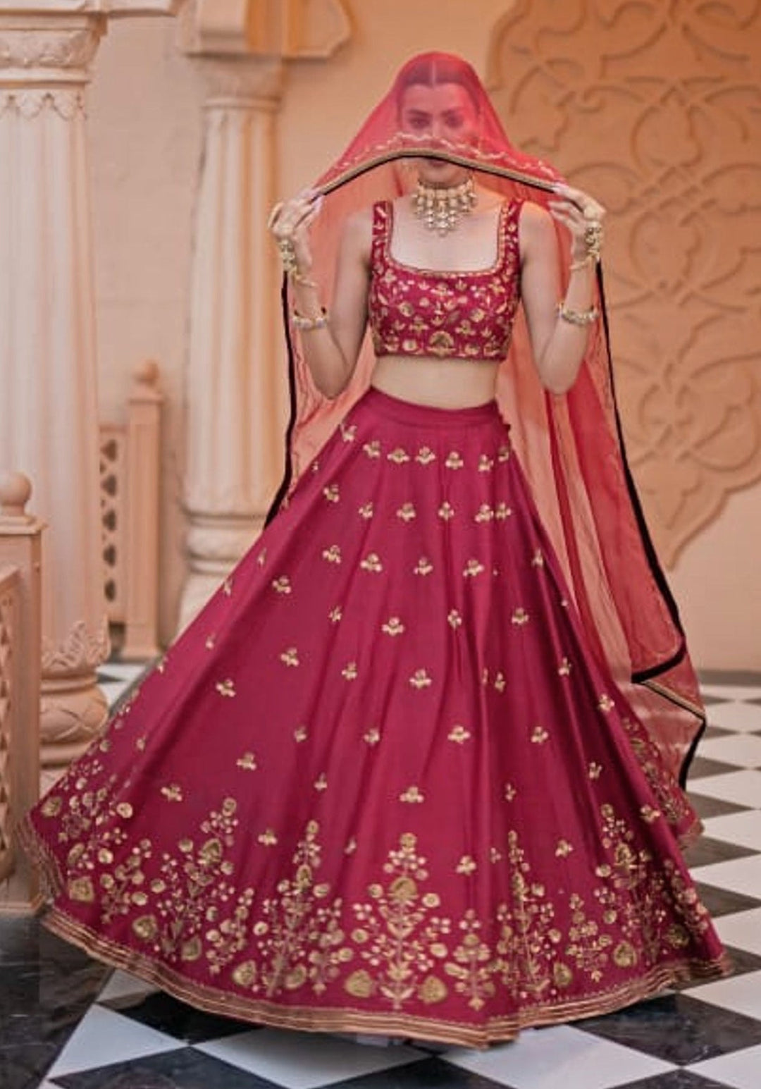 Maroon Chanderi Silk Bridal Lehenga Set Esha Koul - Fabilicious Fashion