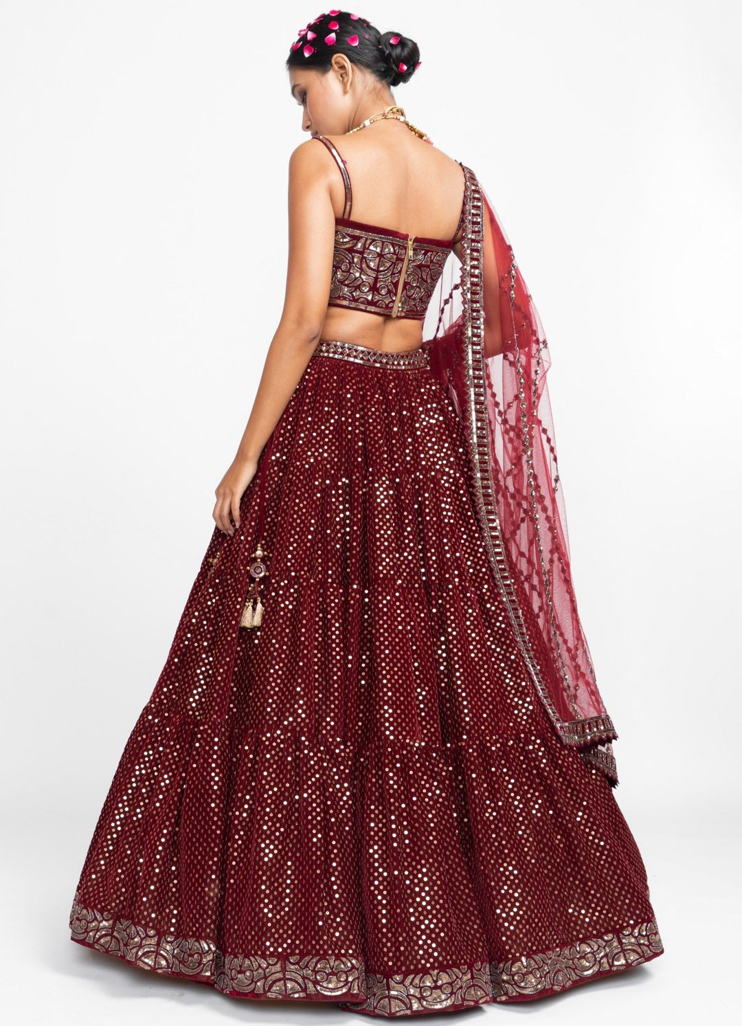 Maroon Dotted Corset Lehenga Set Vvani by Vani Vats - Fabilicious Fashion