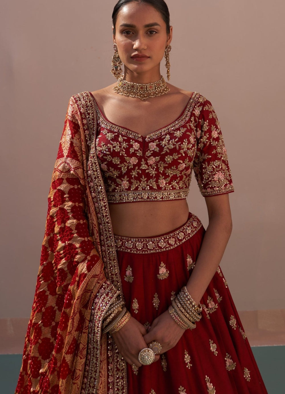 Maroon Double Dupatta Lehenga Set Angad Singh - Fabilicious Fashion