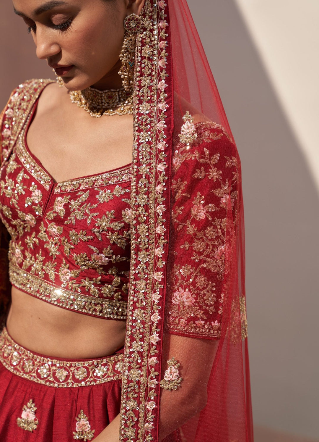 Maroon Double Dupatta Lehenga Set Angad Singh - Fabilicious Fashion