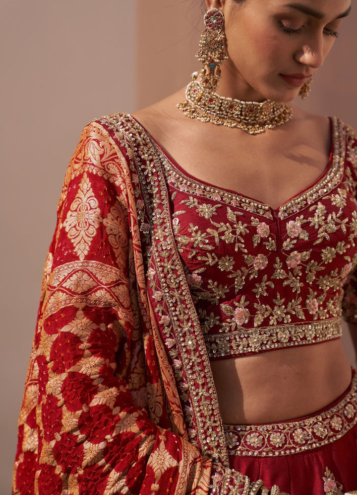 Maroon Double Dupatta Lehenga Set Angad Singh - Fabilicious Fashion
