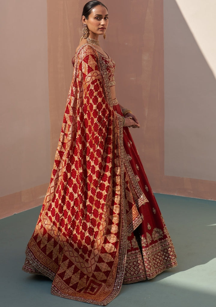 Maroon Double Dupatta Lehenga Set Angad Singh - Fabilicious Fashion