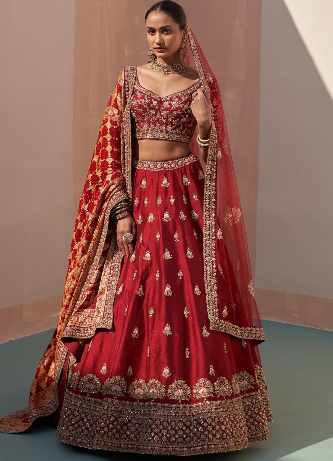 Maroon Double Dupatta Lehenga Set Angad Singh - Fabilicious Fashion
