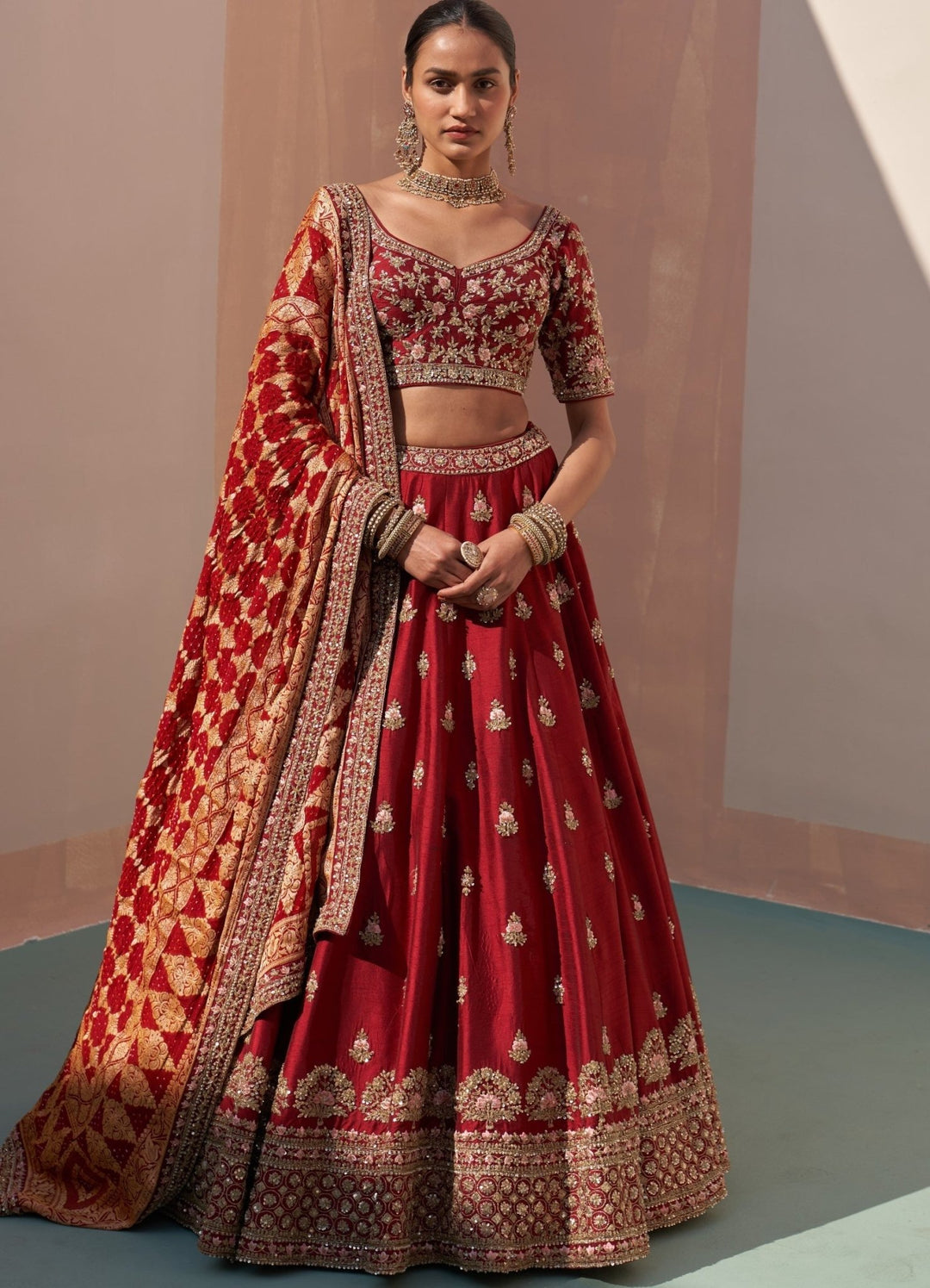 Maroon Double Dupatta Lehenga Set Angad Singh - Fabilicious Fashion