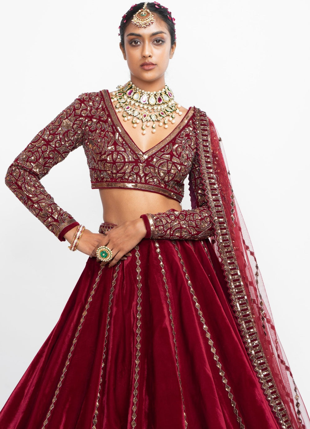 Maroon Kalidar Lehenga Set Vvani by Vani Vats - Fabilicious Fashion