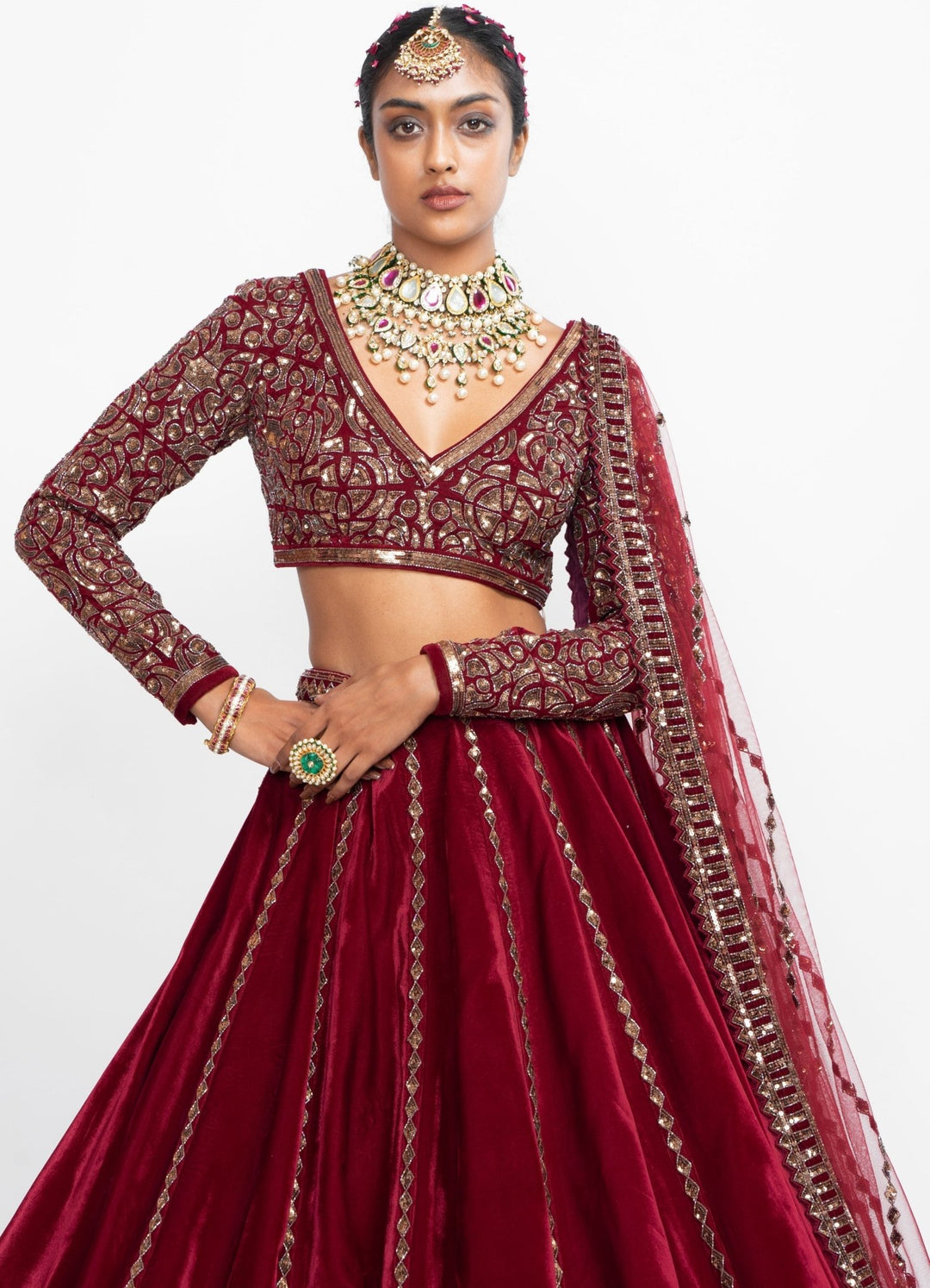 Maroon Kalidar Lehenga Set Vvani by Vani Vats - Fabilicious Fashion