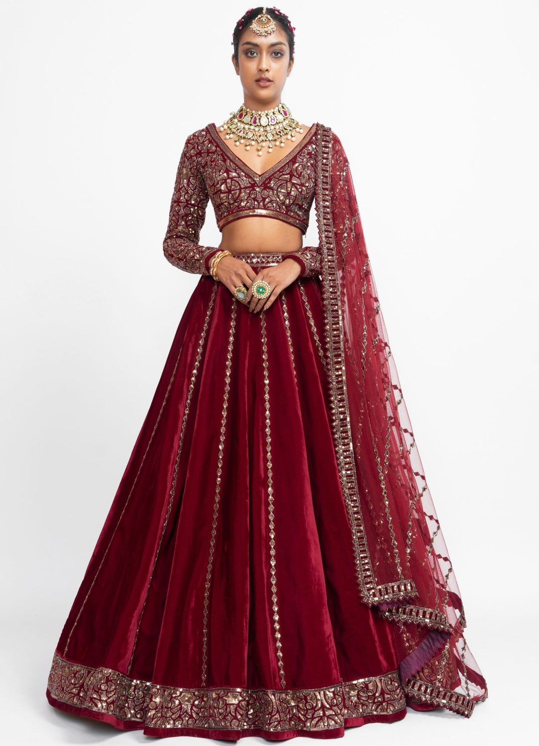 Maroon Kalidar Lehenga Set Vvani by Vani Vats - Fabilicious Fashion
