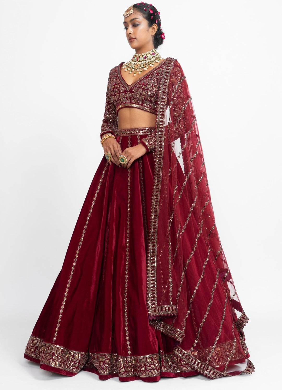 Maroon Kalidar Lehenga Set Vvani by Vani Vats - Fabilicious Fashion