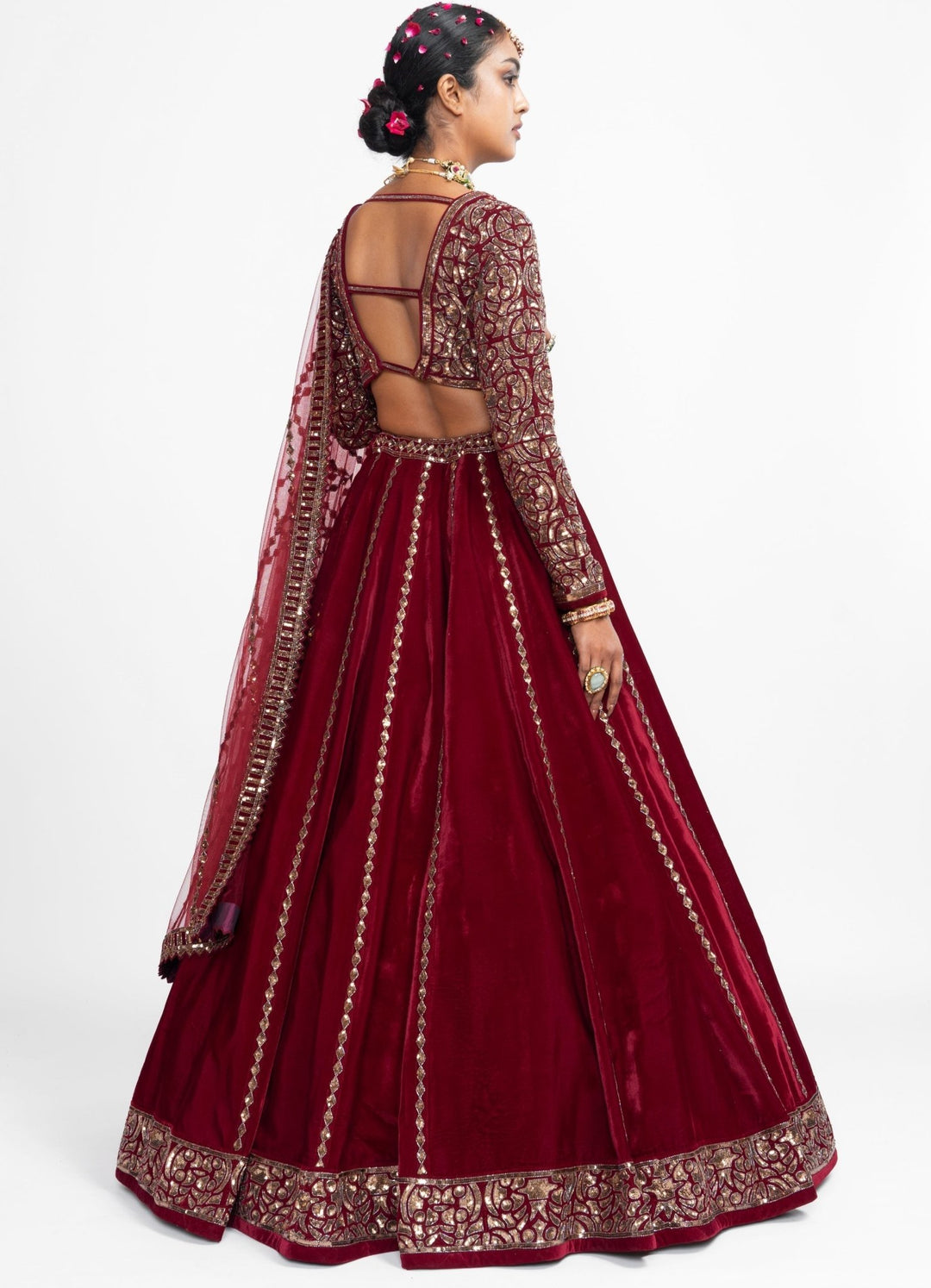Maroon Kalidar Lehenga Set Vvani by Vani Vats - Fabilicious Fashion