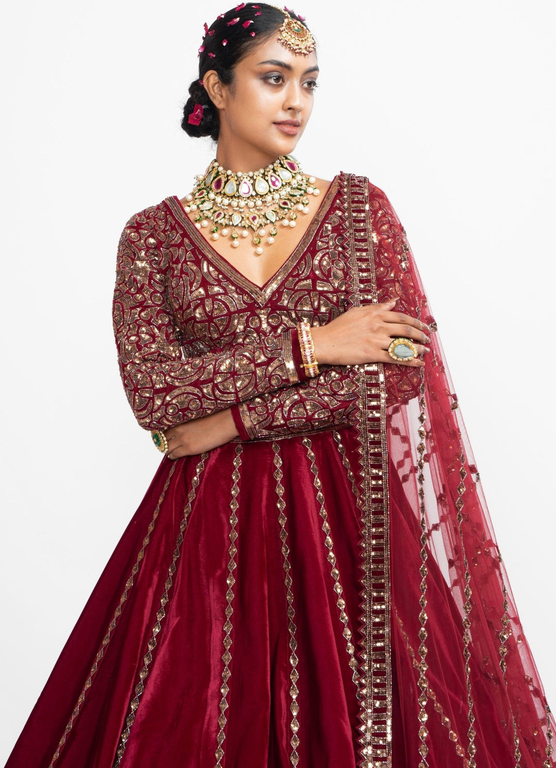 Maroon Kalidar Lehenga Set Vvani by Vani Vats - Fabilicious Fashion