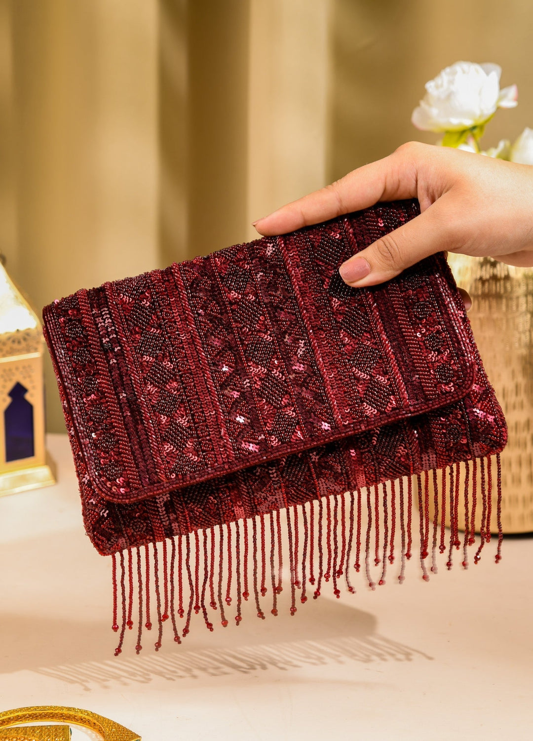 Maroon Mahira Clutch The Purple Sack - Fabilicious Fashion