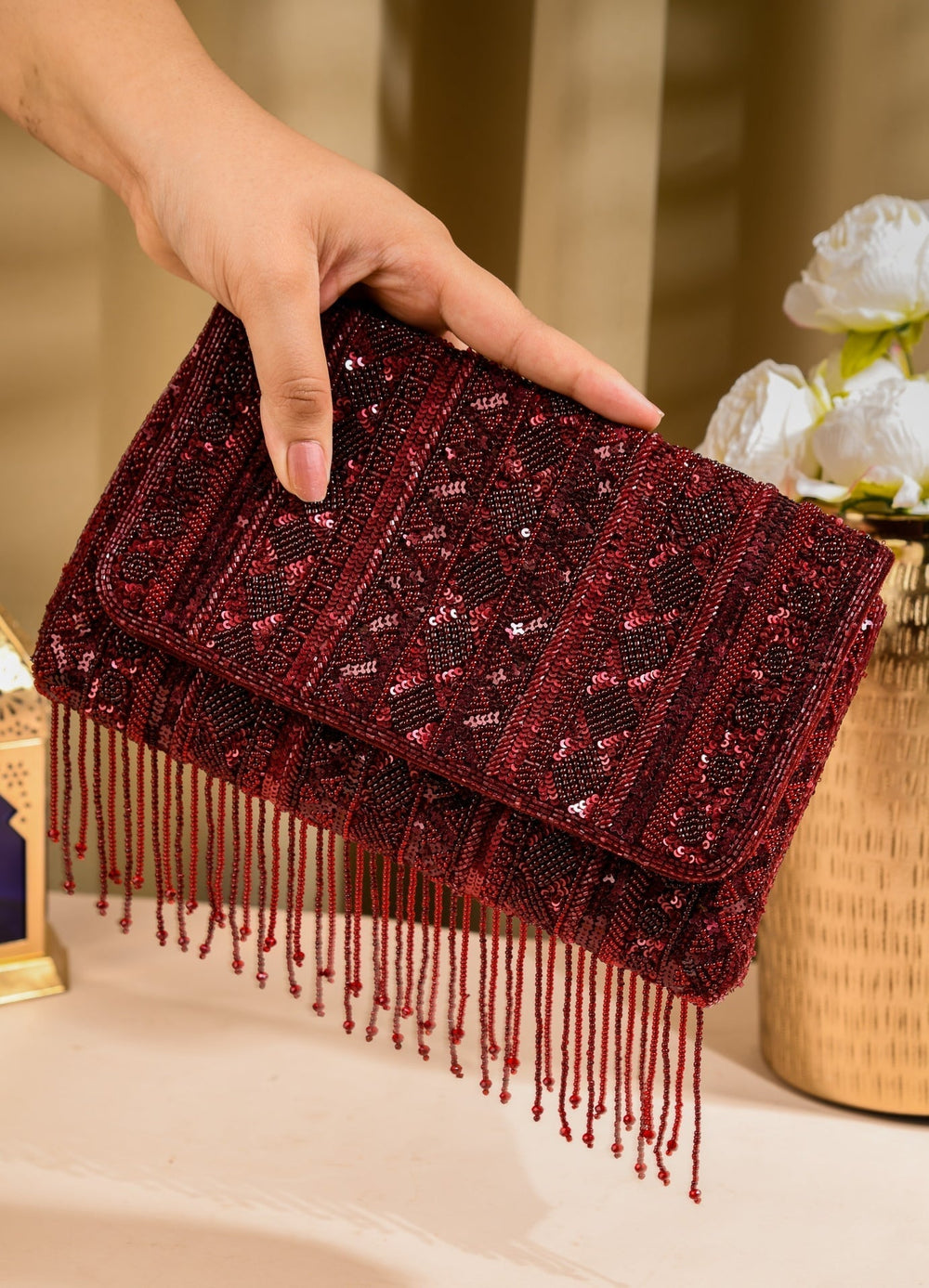 Maroon Mahira Clutch The Purple Sack - Fabilicious Fashion