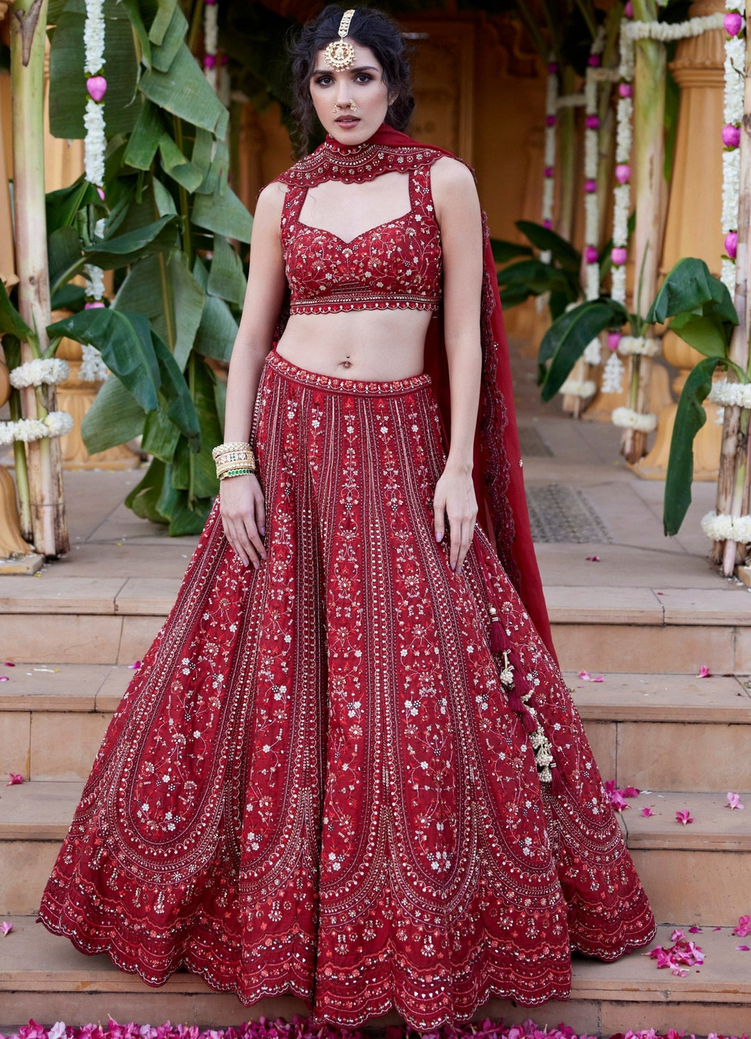 Maroon Red Embroidered Lehenga Set Chamee and Palak - Fabilicious Fashion