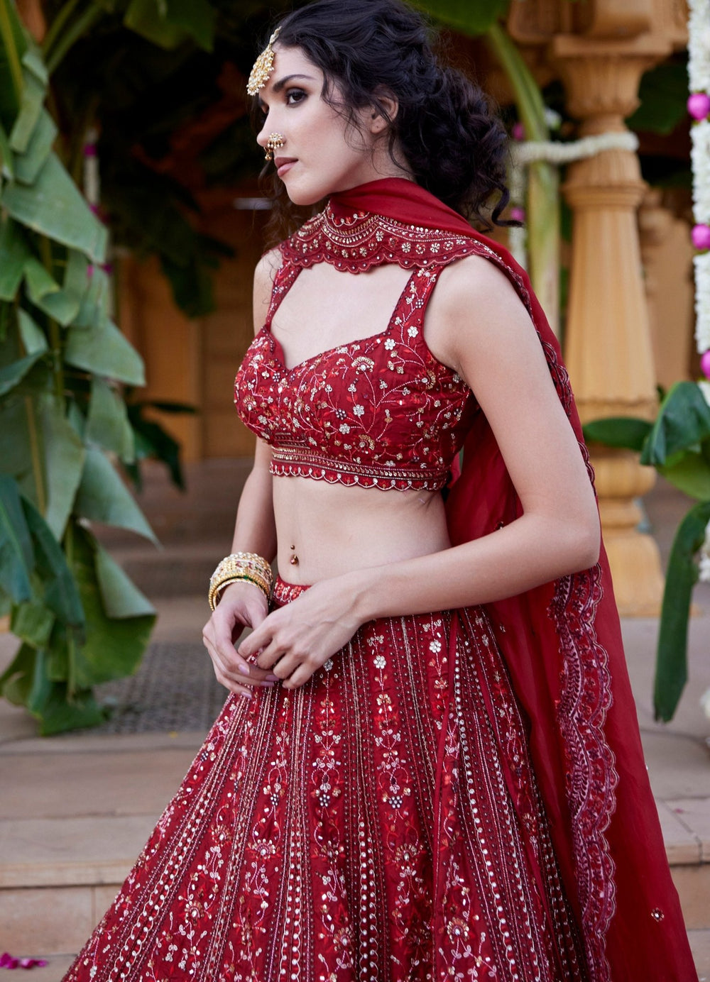 Maroon Red Embroidered Lehenga Set Chamee and Palak - Fabilicious Fashion