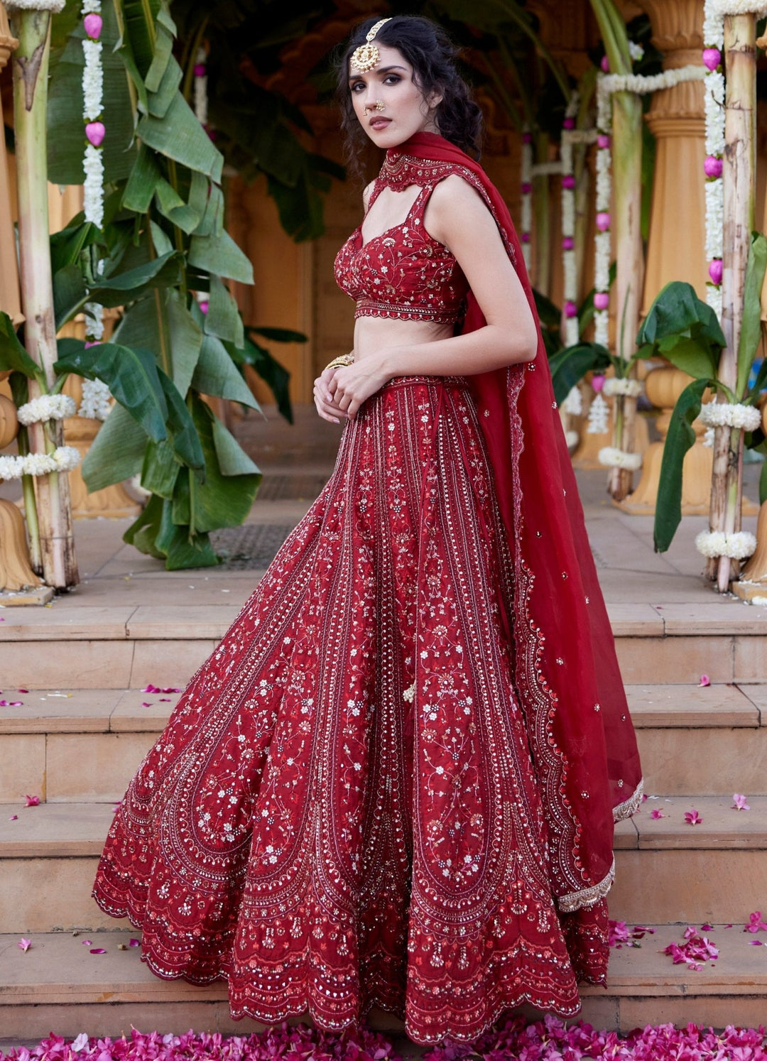 Maroon Red Embroidered Lehenga Set Chamee and Palak - Fabilicious Fashion