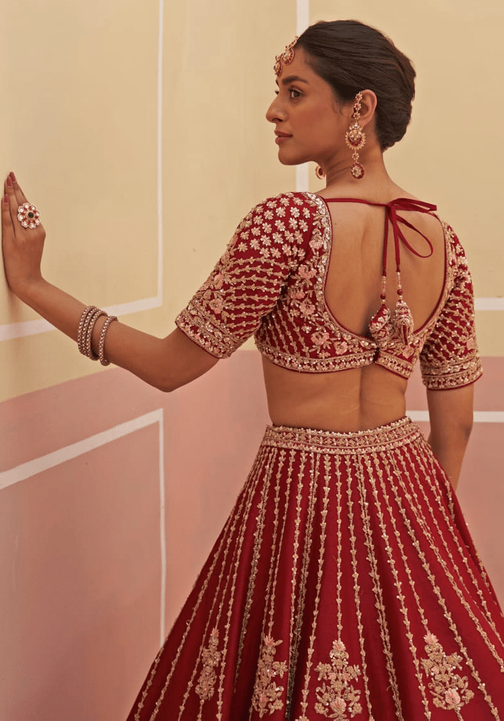 Maroon Silk Embroidered Bridal Lehenga Angad Singh - Fabilicious Fashion