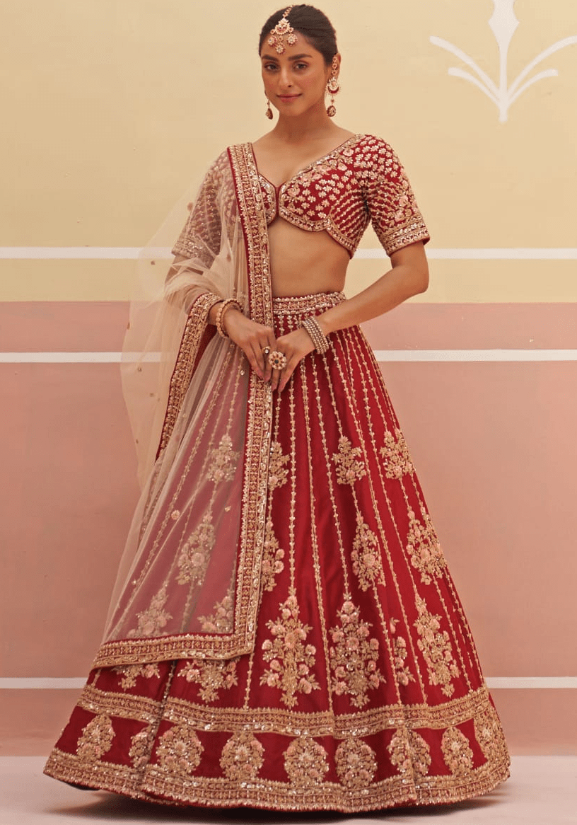 Maroon Silk Embroidered Bridal Lehenga Angad Singh - Fabilicious Fashion