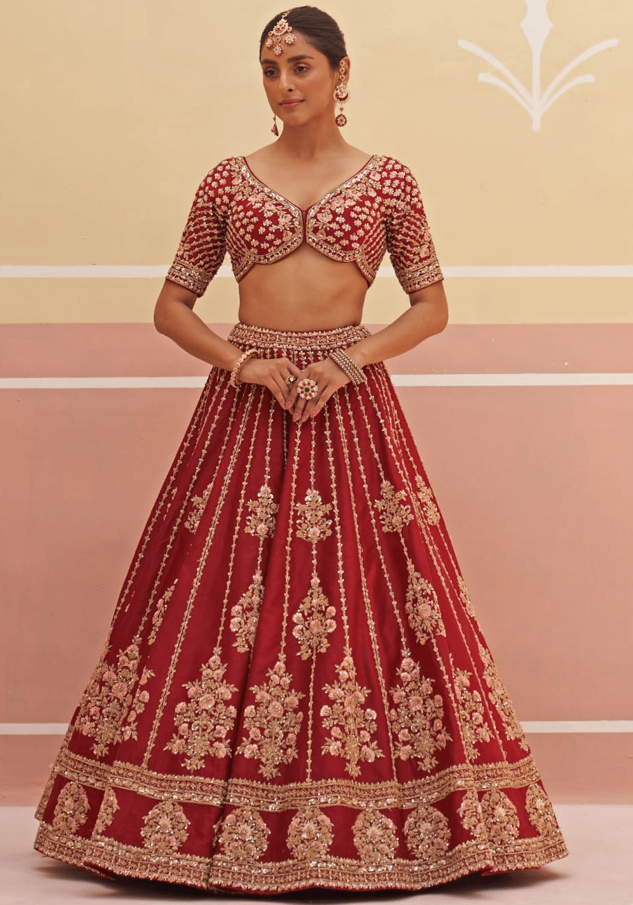 Maroon Silk Embroidered Bridal Lehenga Angad Singh - Fabilicious Fashion