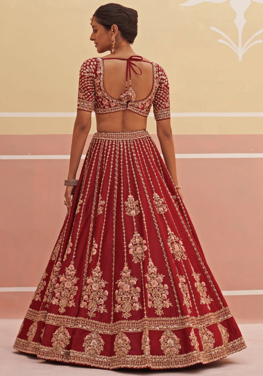 Maroon Silk Embroidered Bridal Lehenga Angad Singh - Fabilicious Fashion