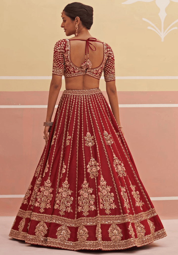 Maroon Silk Embroidered Bridal Lehenga Angad Singh - Fabilicious Fashion