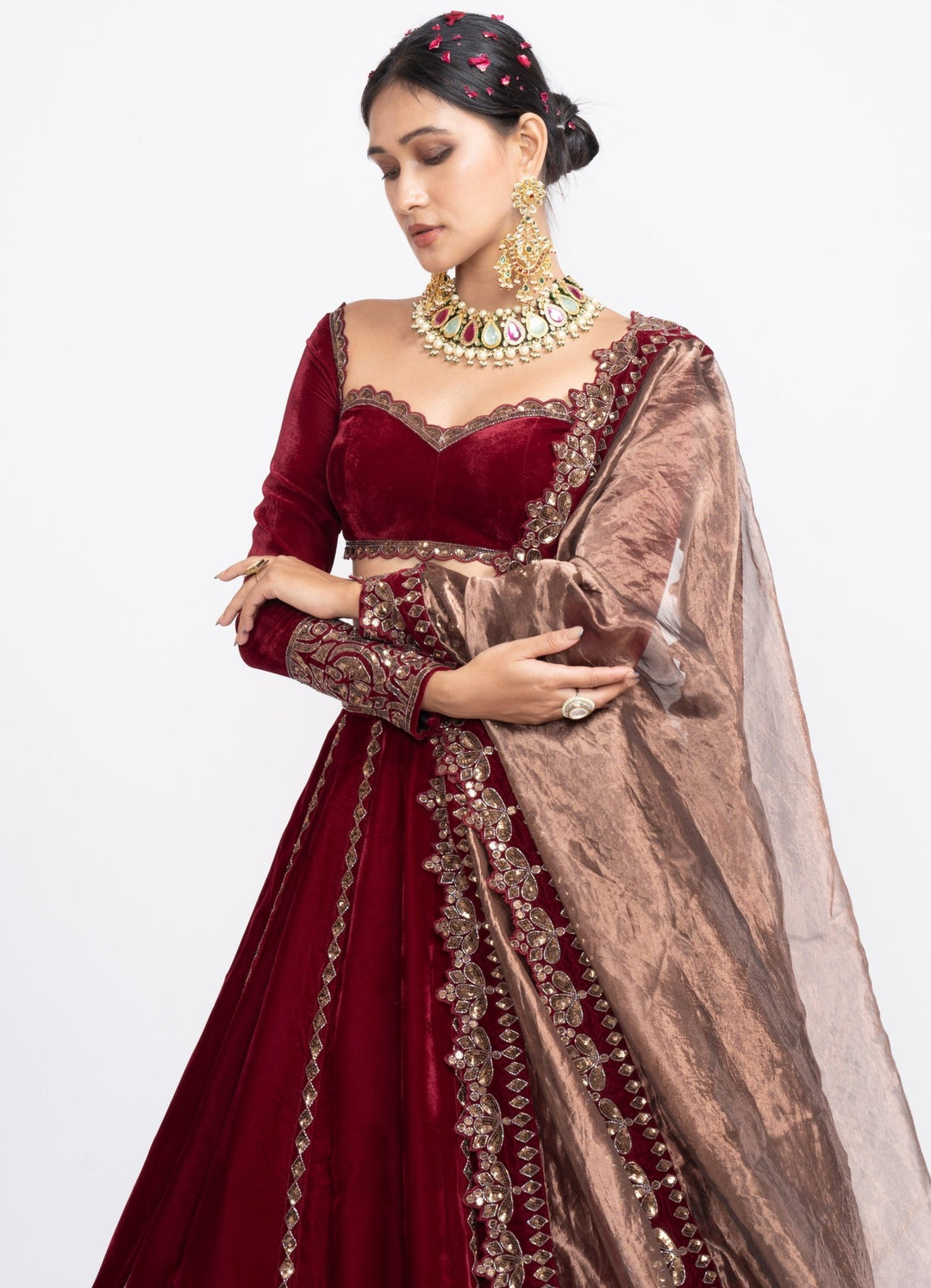 Maroon Tiered Lehenga Set Vvani by Vani Vats - Fabilicious Fashion