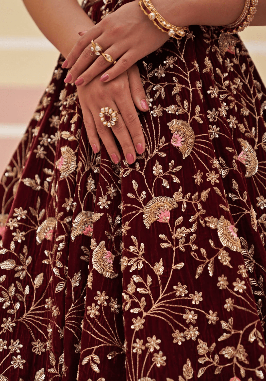 Maroon Velvet Embroidered Bridal Lehenga Angad Singh - Fabilicious Fashion