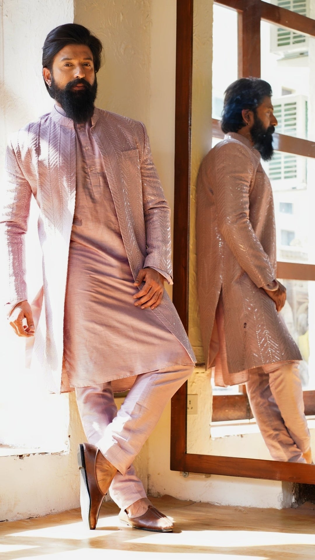 Mauve Embellished Jacket Style Sherwani Set Priti Sahni - Men - Fabilicious Fashion