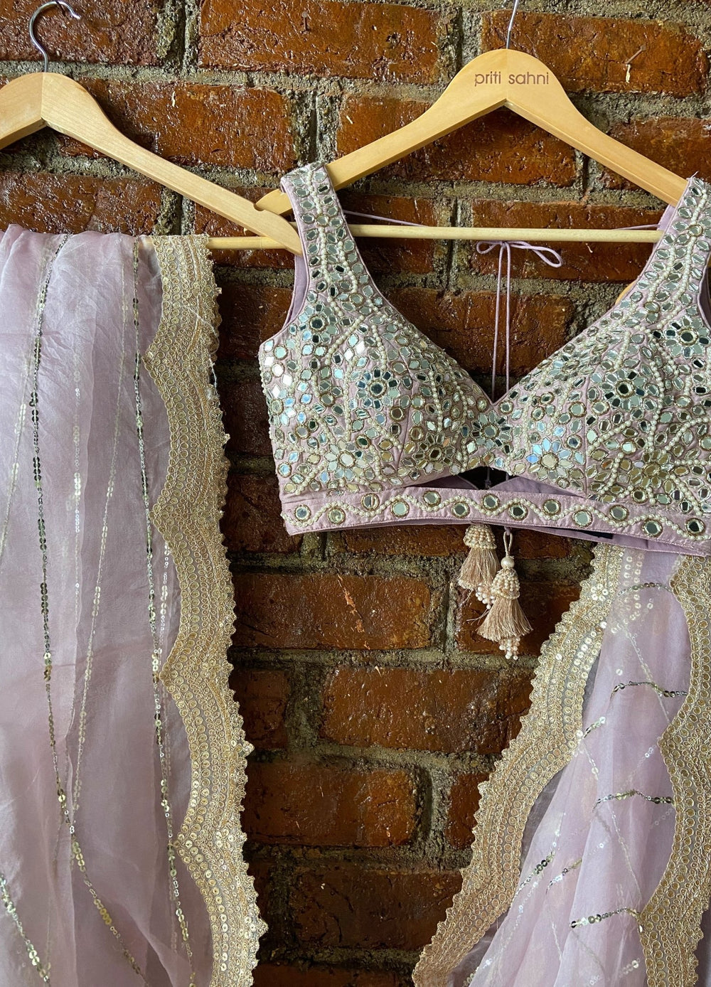 Mauve Embellished Lehenga Set With Mirror Work Blouse Priti Sahni - Fabilicious Fashion