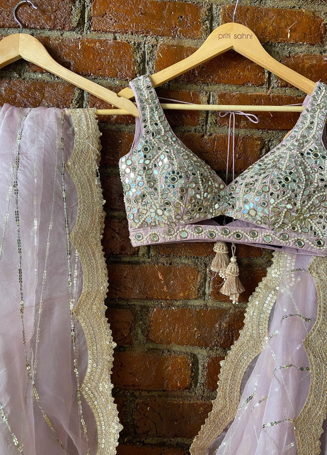Mauve Embellished Lehenga Set With Mirror Work Blouse Priti Sahni - Fabilicious Fashion