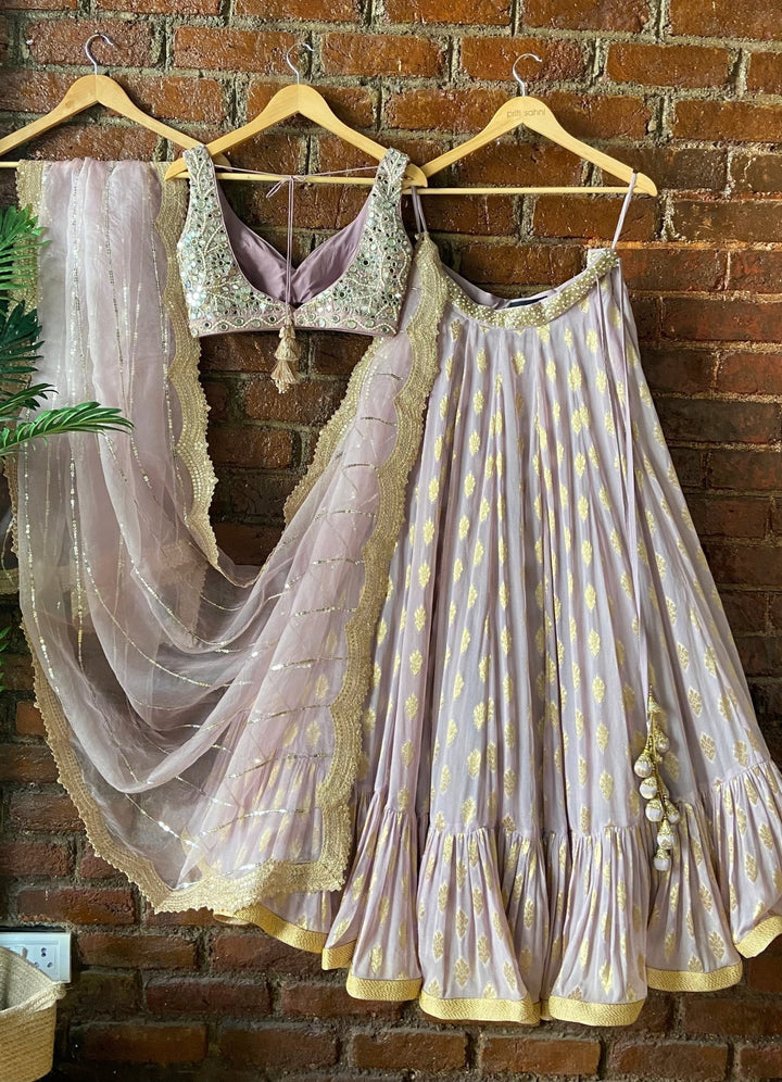 Mauve Embellished Lehenga Set With Mirror Work Blouse Priti Sahni - Fabilicious Fashion