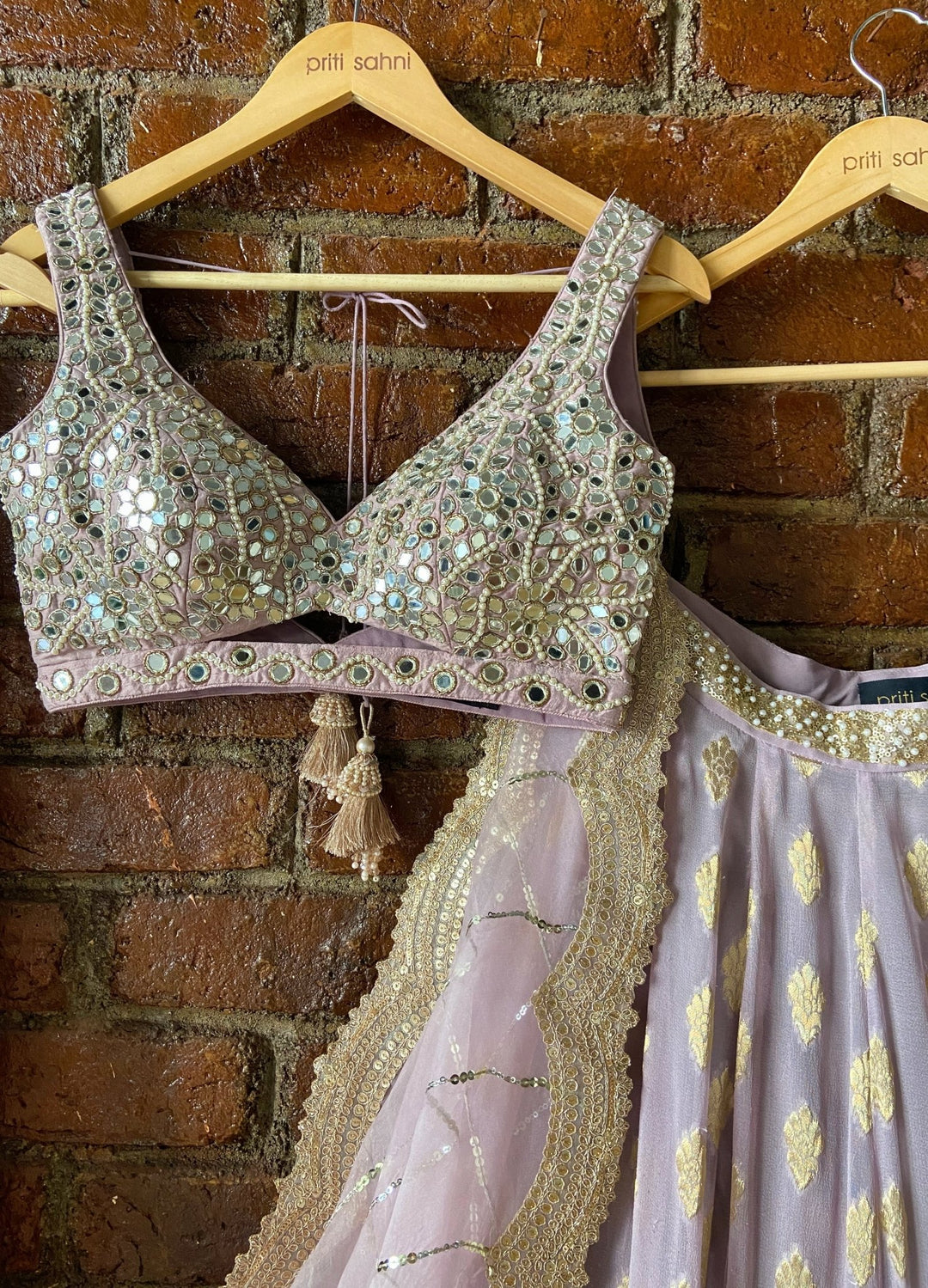 Mauve Embellished Lehenga Set With Mirror Work Blouse Priti Sahni - Fabilicious Fashion