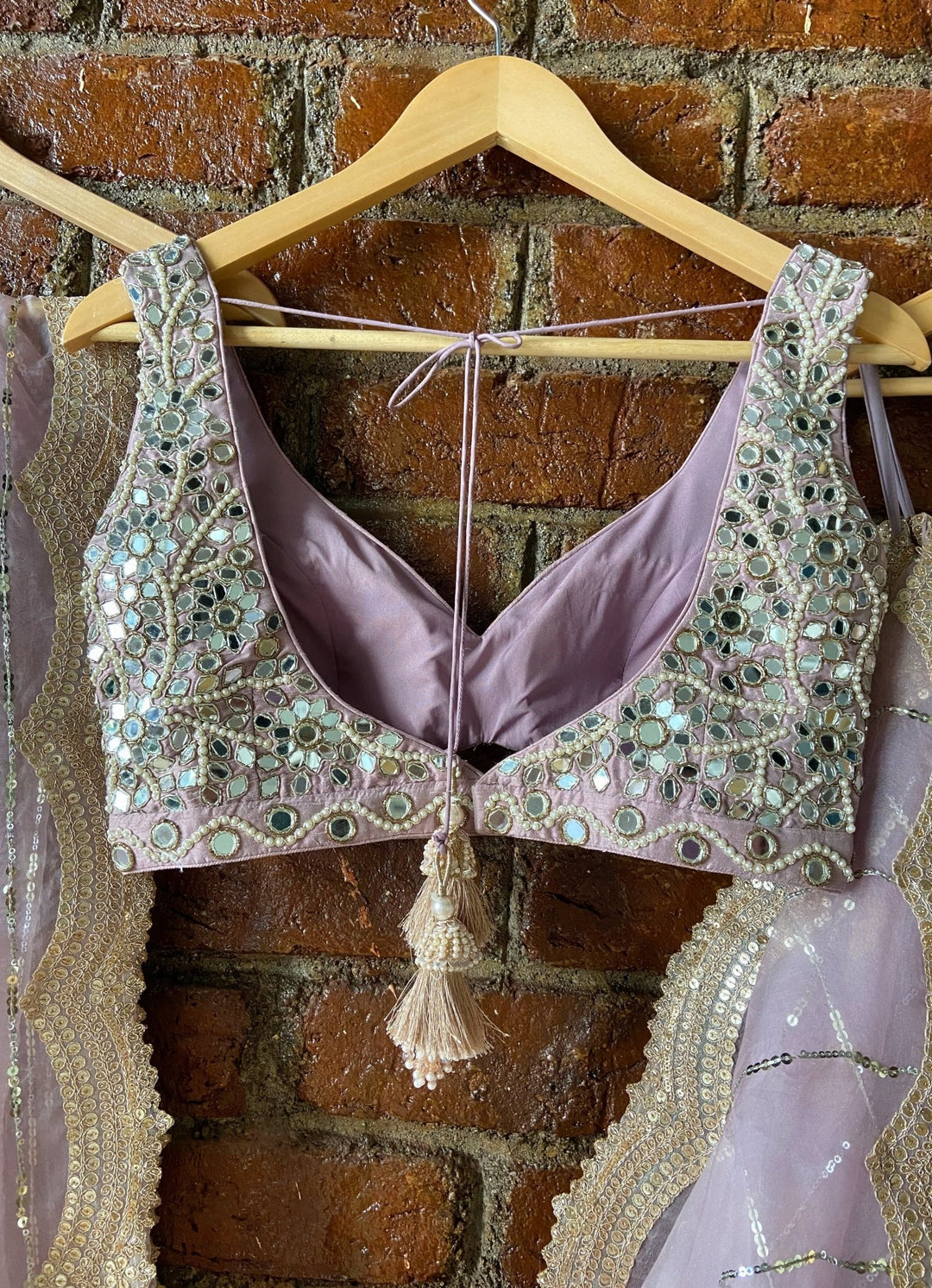 Mauve Embellished Lehenga Set With Mirror Work Blouse Priti Sahni - Fabilicious Fashion