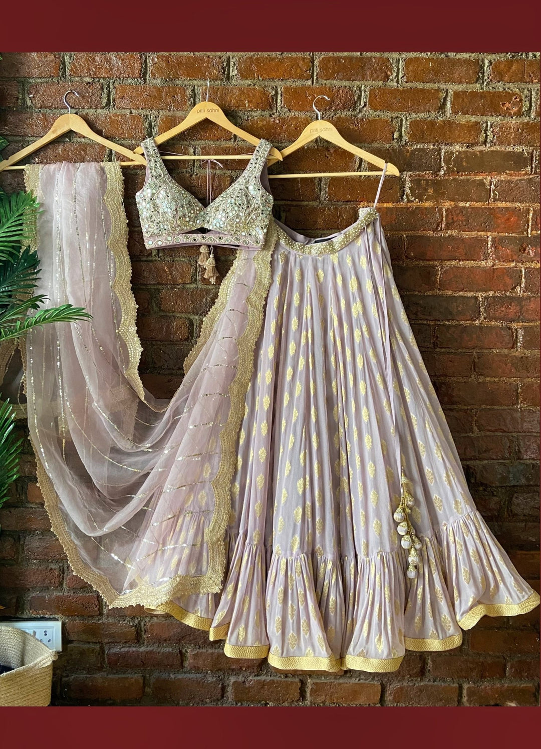 Mauve Embellished Lehenga Set With Mirror Work Blouse Priti Sahni - Fabilicious Fashion