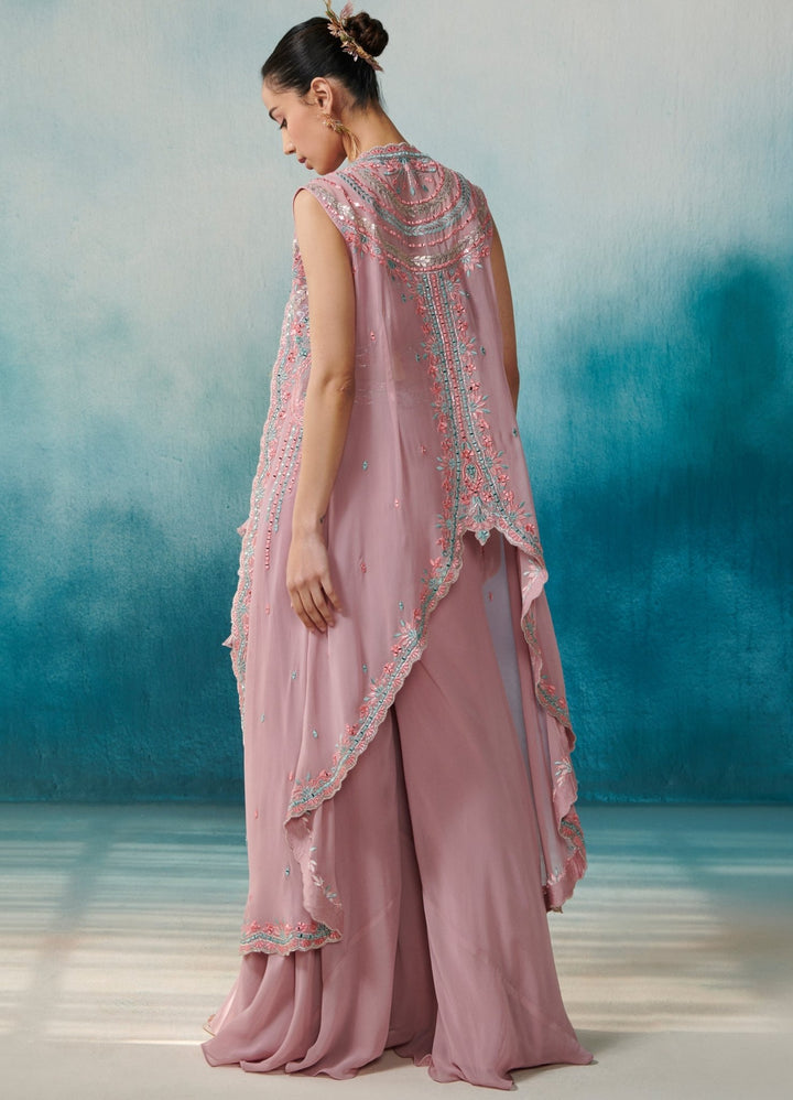 Mauve Georgette Flared Sharara Cape Set Suhino - Fabilicious Fashion