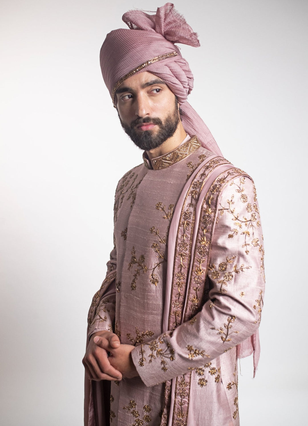 Mauve Hand embroidered Sherwani Set Contrast by Parth - Fabilicious Fashion