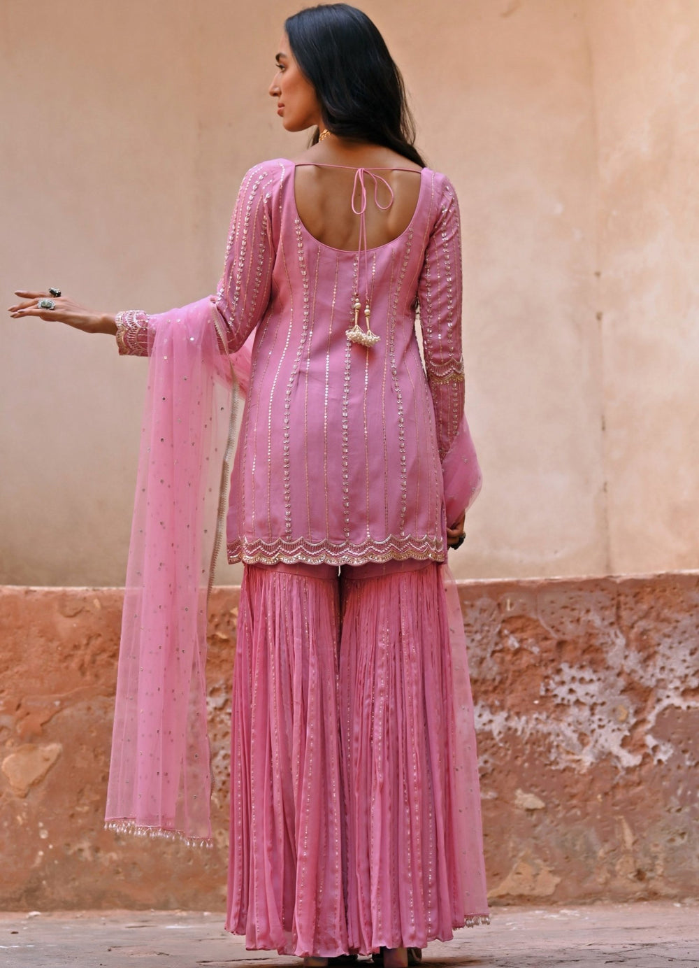 Mauve Pink Kurta and Palazzo Set Chamee n Palak - Fabilicious Fashion