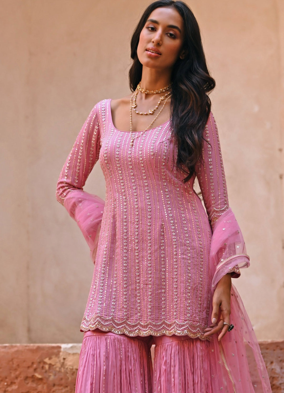 Mauve Pink Kurta and Palazzo Set Chamee n Palak - Fabilicious Fashion