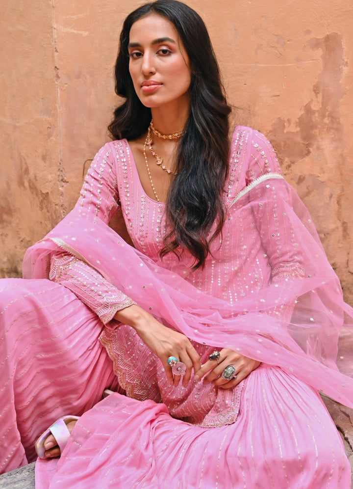 Mauve Pink Kurta and Palazzo Set Chamee n Palak - Fabilicious Fashion