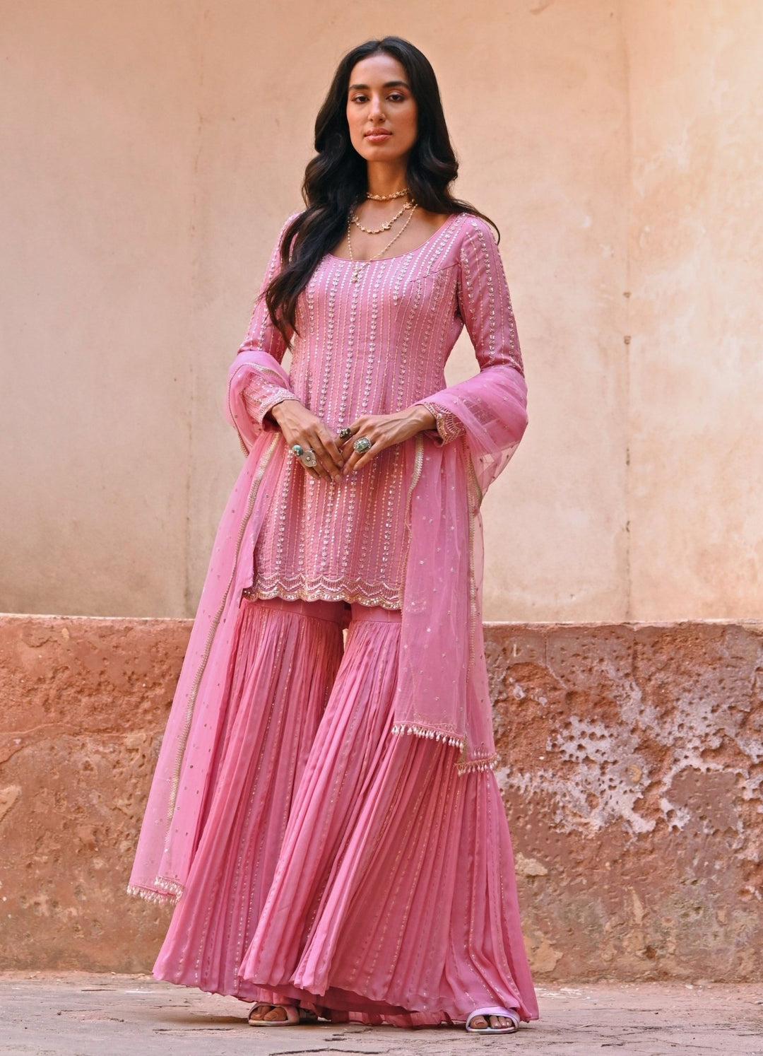 Mauve Pink Kurta and Palazzo Set Chamee n Palak - Fabilicious Fashion