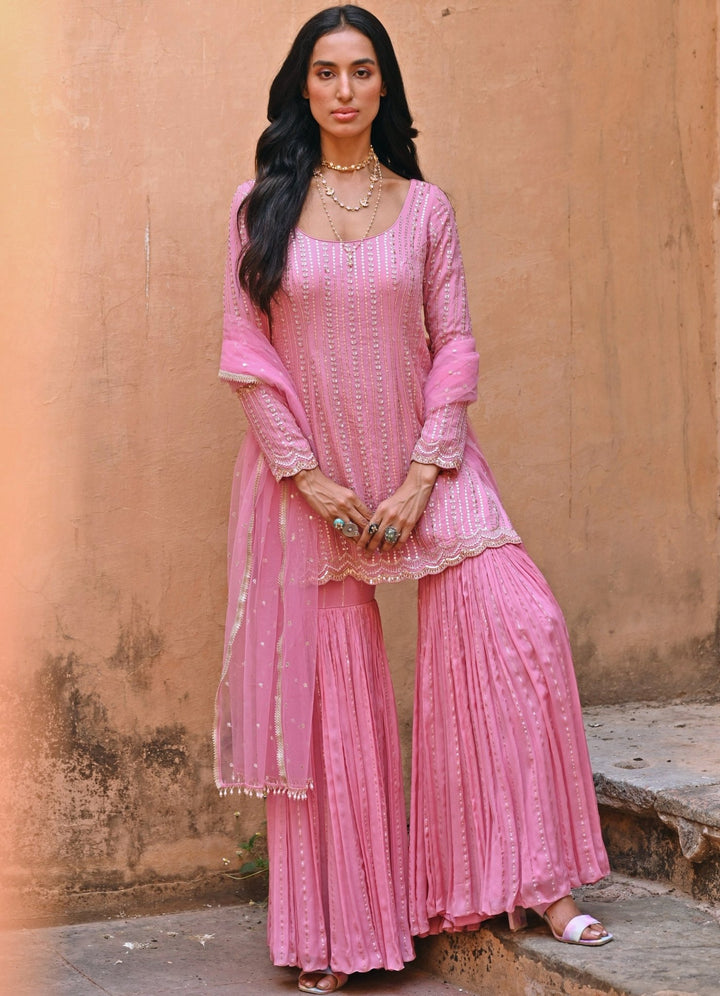 Mauve Pink Kurta and Palazzo Set Chamee n Palak - Fabilicious Fashion