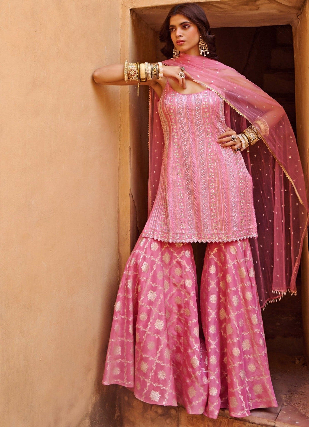 Mauve Pink Palazzo Embroidered Set Chamee n Palak - Fabilicious Fashion