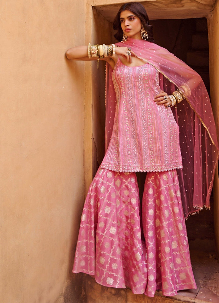 Mauve Pink Palazzo Embroidered Set Chamee n Palak - Fabilicious Fashion