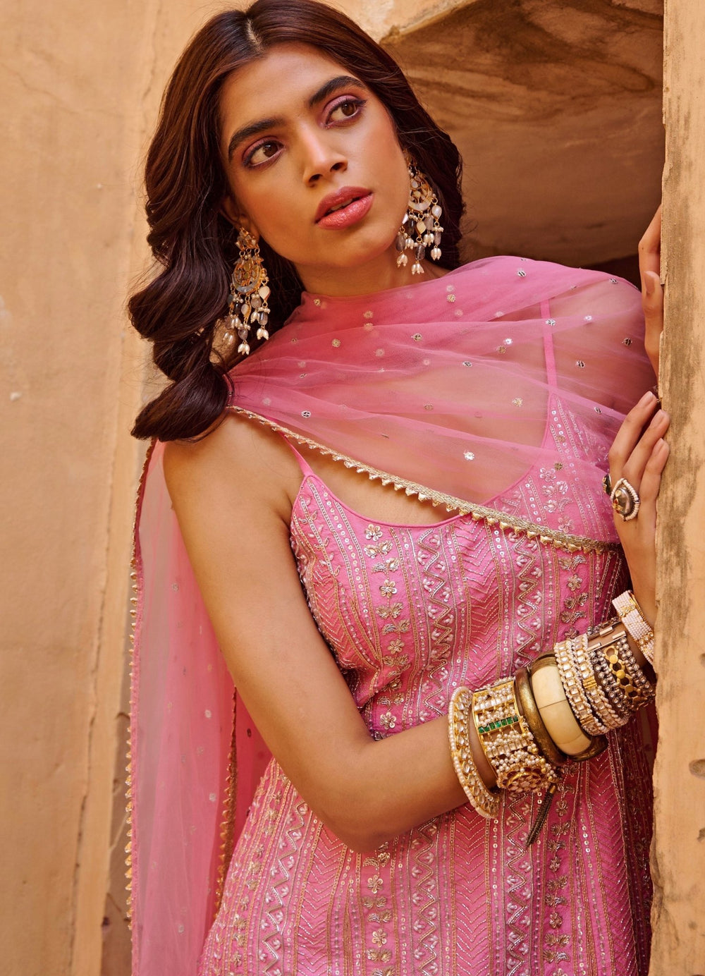 Mauve Pink Palazzo Embroidered Set Chamee n Palak - Fabilicious Fashion