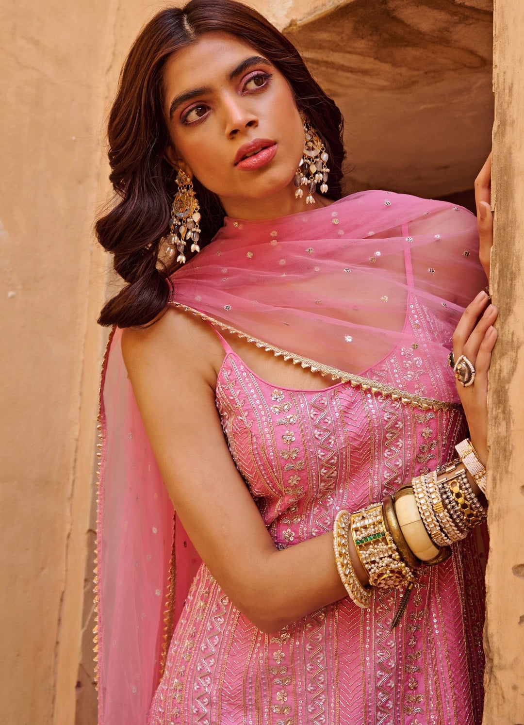 Mauve Pink Palazzo Embroidered Set Chamee n Palak - Fabilicious Fashion
